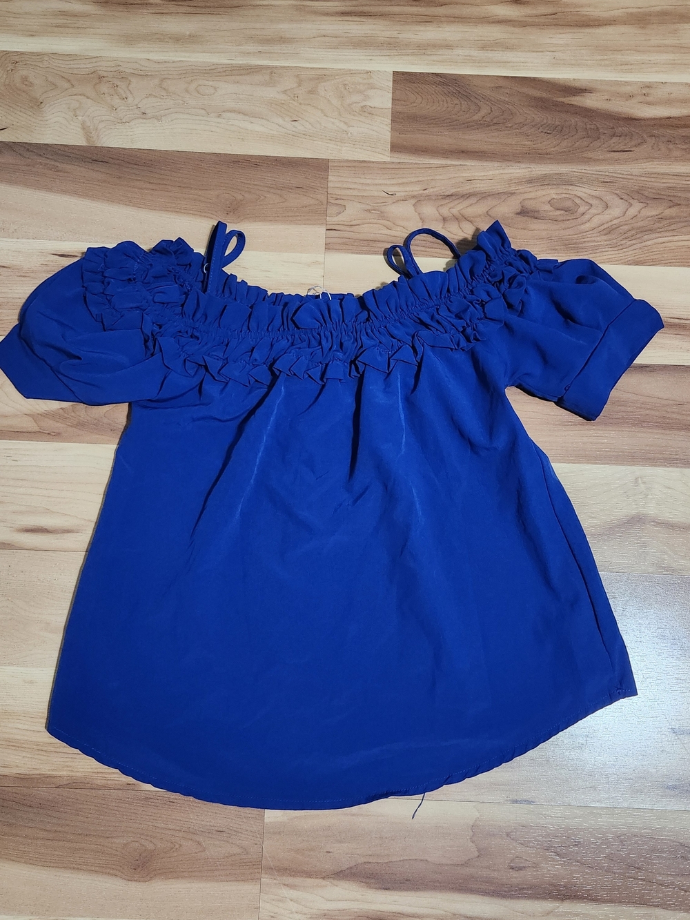 Smocked Off-Shoulder Tunic in Cobalt Blue